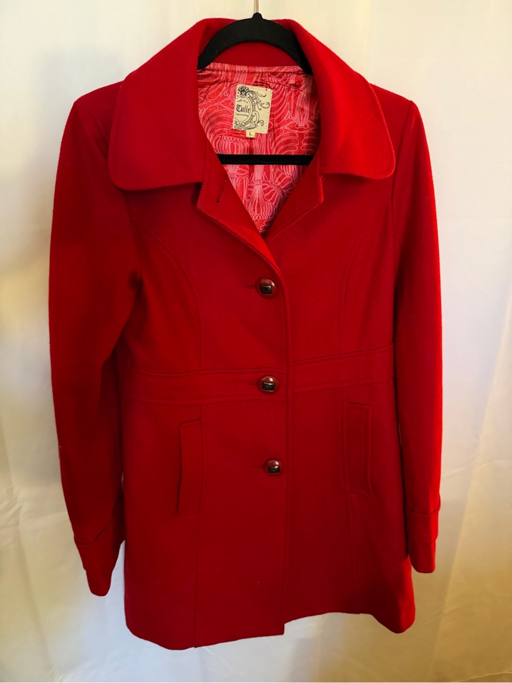 TULLE Women’s Red Single-Breasted Wool Coat